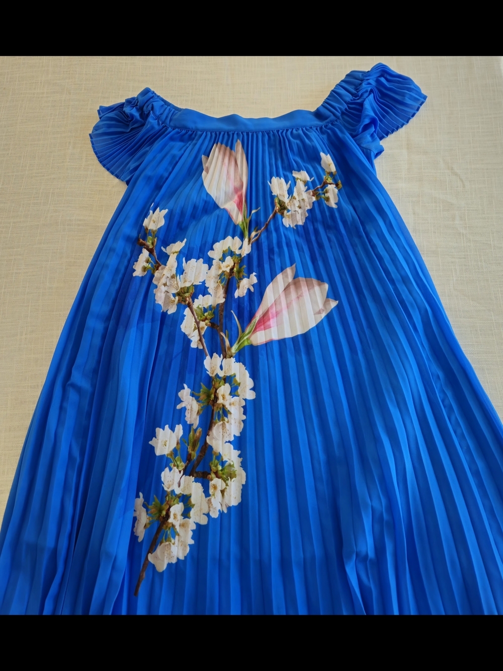 Ted Baker London Melma Blue Floral Pleated Off-Shoulder High-Low Maxi Dress - Picture 9 of 15